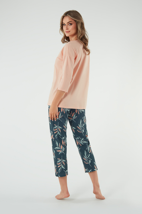 Julietta Дамска пижама 3/4 ръкав, 7/8 панталон Италианска мода - сьомга/принт 