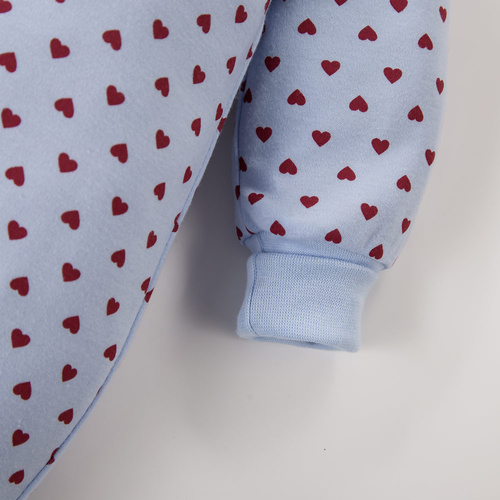 Бебешки гащеризон Love Eevi син със сърчица 100% памук с антидраскащи ръкави