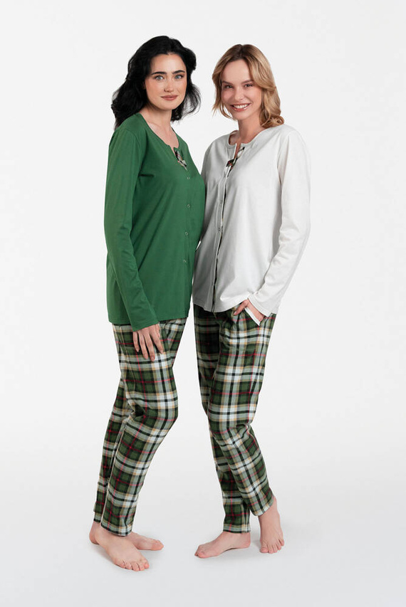 Asama Разкопчана дамска пижама с дълъг ръкав, дълъг панталон Италианска мода зелено/принт 