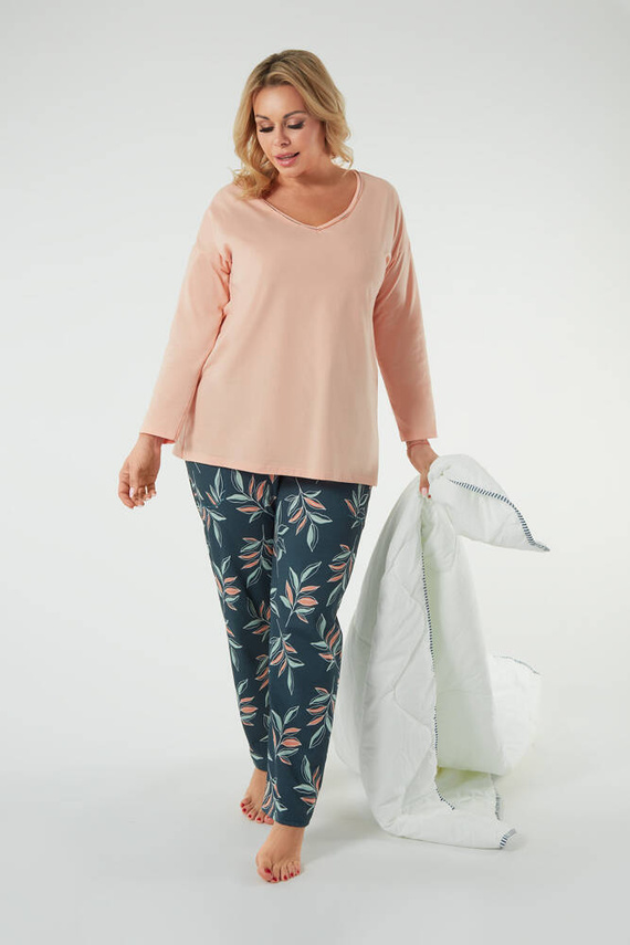 Julietta Дамска пижама с дълъг ръкав и дълъг панталон Италианска мода - сьомга/принт 