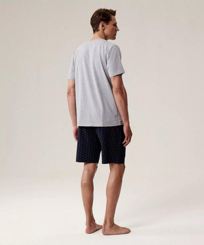 Мъжка пижама NMP-395 - сива и тъмносиня памучна, къс ръкав, лека и удобна за лятото