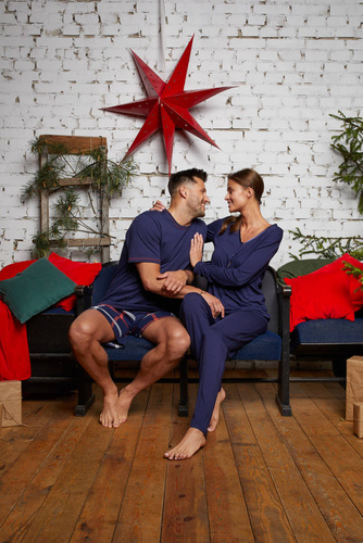 Song Дамска пижама с дълъг ръкав и дълъг панталон Италианска мода - тъмносиньо