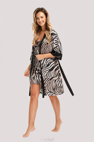 Сатенен халат Braga Unikat – зебра, елегантен, с колан