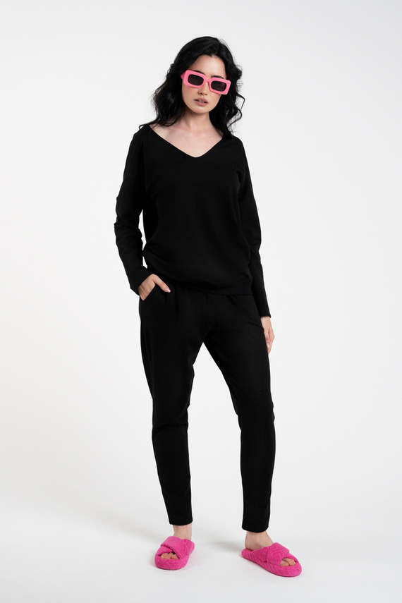 Karina Дамски комплект с дълъг ръкав и панталон Италианска мода - черен