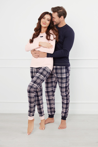 Brit Пижама Мъжки дълъг ръкав, дълъг панталон Италианска мода - морско синьо/принт 