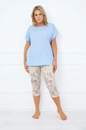 Дамска пижама Solita с къс ръкав и 3/4 панталон Италианска мода - синя