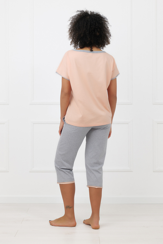 Дамска пижама Sabrina Italian Fashion 100% памук – къс ръкав, панталон 3/4