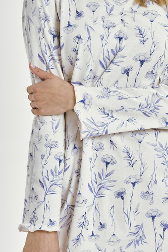 Памучна нощница Taro Caroline 3455, синя - дълъг ръкав, удобна и женствена