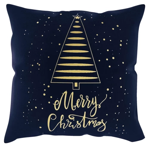Tree Merry Christmas Коледна калъфка за възглавница От игла и конец, тъмносиня
