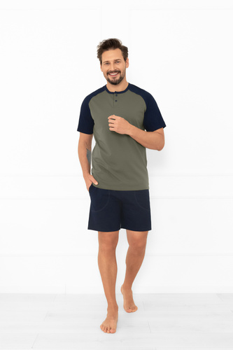 Мъжка пижама Alexander Italian Fashion, маслина - къси ръкави и къси панталони, 100% памук