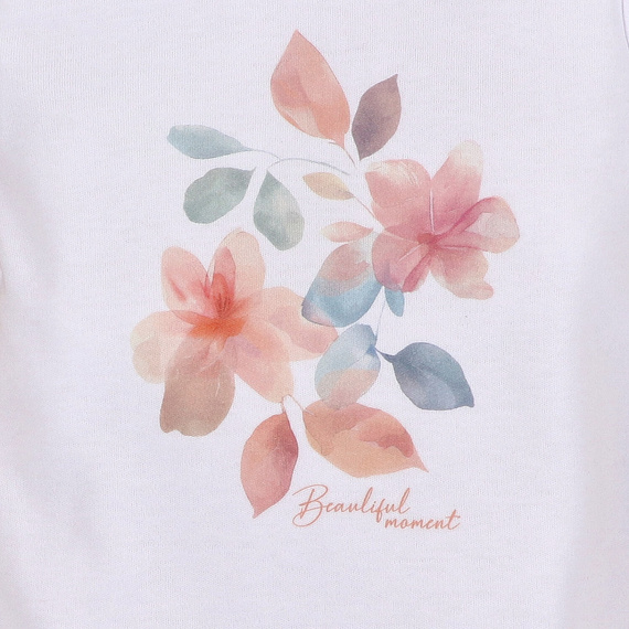 ABN-5418 Kolorowe kwiatki Body z krótkim rękawem z bawełny organicznej Nini biały