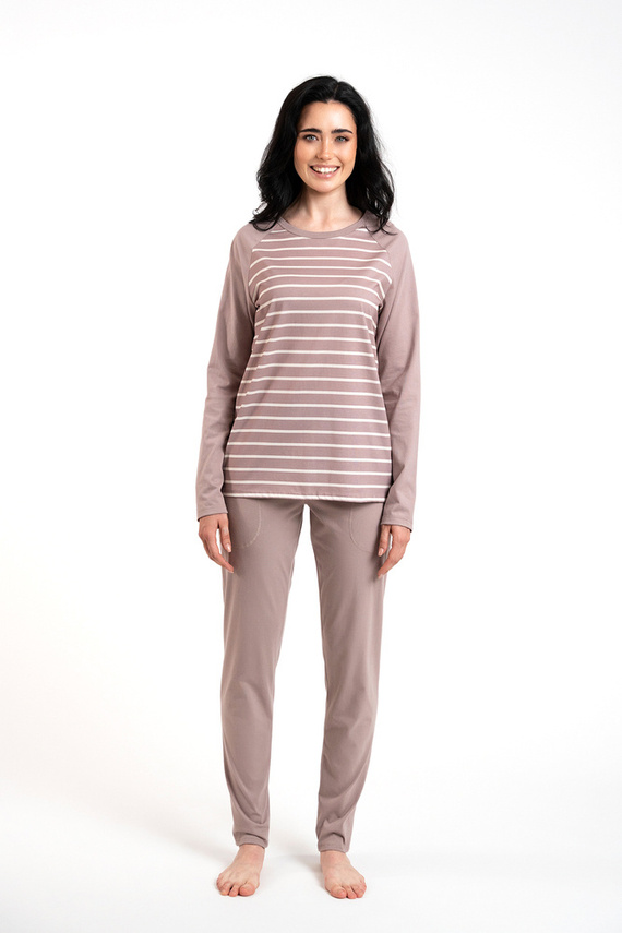 Oda Дамска пижама с дълъг ръкав и дълъг панталон Италианска мода - принт капучино/капучино