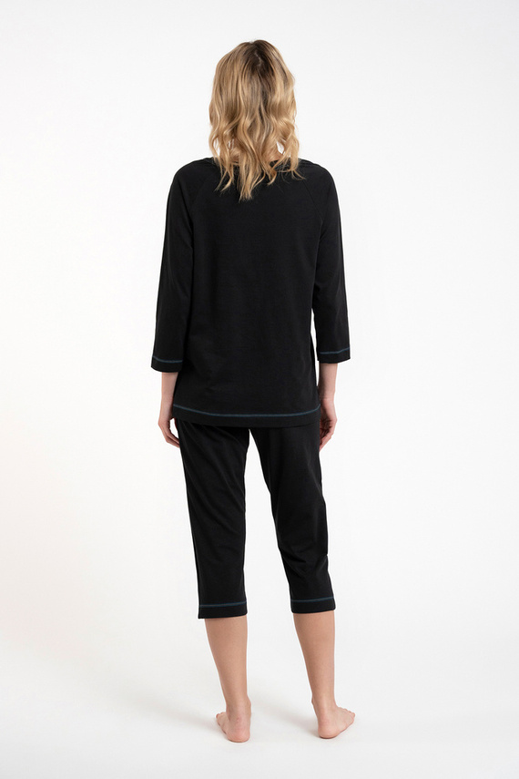 Дамска пижама Olza 3/4 ръкав, 3/4 панталон Италианска мода - черна 