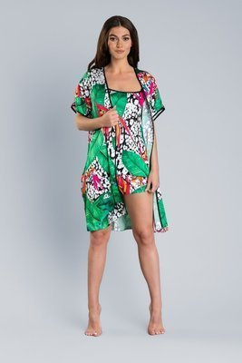 DORITA Дамски сатенен халат Италианска мода - принт/зелено