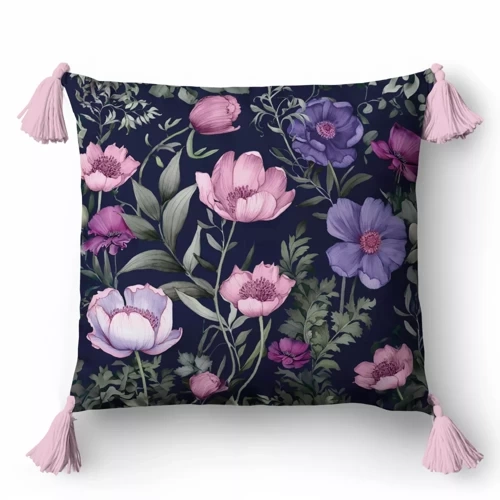 5396 A Декоративна калъфка за възглавница цветя Панама 58 Detexpol морско синьо