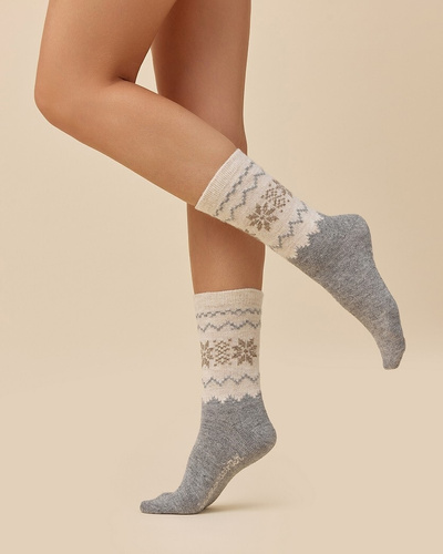 Дамски чорапи Gabriella SW/070 melange light-latte - зимни, изработени от вълна и акрил, топли с шарка