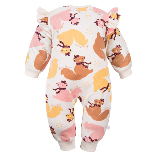 Бебешки гащеризон Fluffy Tails Eevi - екрю, щампа, без крачета, цип