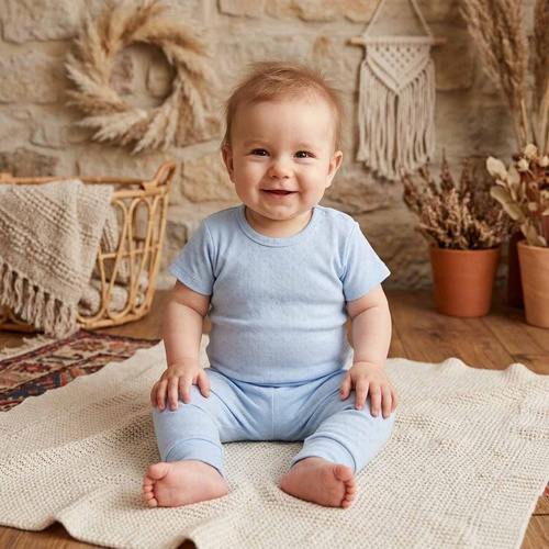 224041 Nicol бебешко боди синьо 100% памук ажур Basic