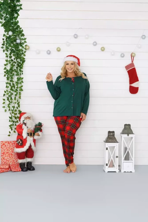 Дамска пижама Zorza с дълъг ръкав и панталон Италианска мода - червено/принт 