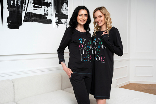 Дамска пижама Olza 3/4 ръкав, 3/4 панталон Италианска мода - черна 