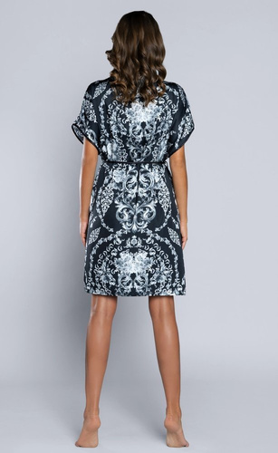 Сребърен дамски халат с къс ръкав от сатен Италианска мода - тъмносин 