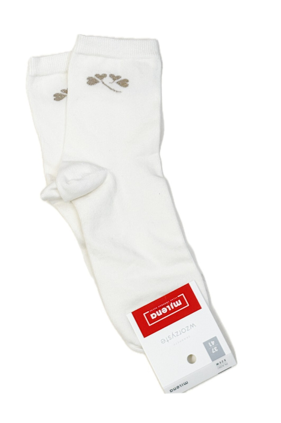 Милена 0200-178 – Дамски памучни чорапи с дребна шарка и лурексов конец | Полско производство - екрю