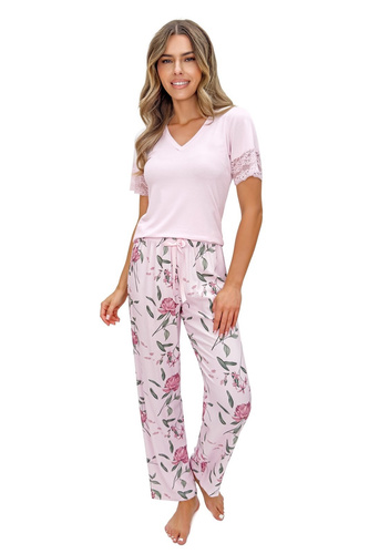 Дамска пижама Donna Gabriela Long вискоза дантела V деколте комфорт