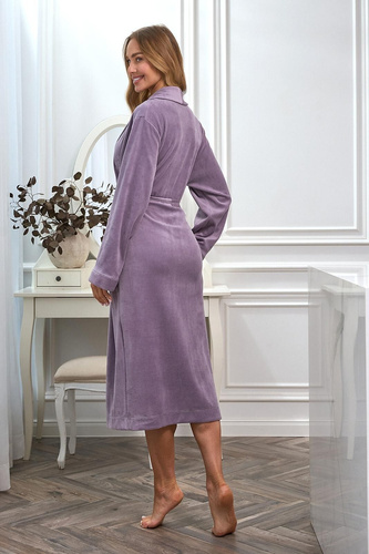 Дамски дълъг халат 2620 L&L велурен с шал яка и джобове