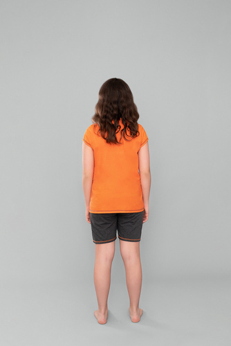 Италианска мода - оранжево/тъмен меланж, пижама за момичета