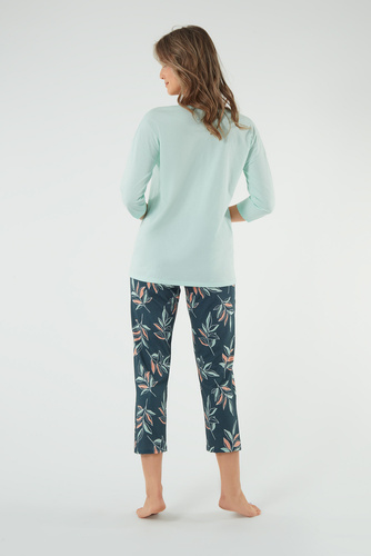 Julietta Дамска пижама 3/4 ръкав, 7/8 панталон Италианска мода - шам-фъстък/принт 