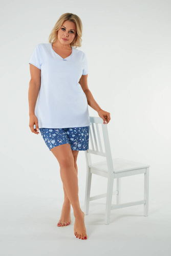 Лале Дамска пижама с къс ръкав, къси панталони Италианска мода - синьо/печат 