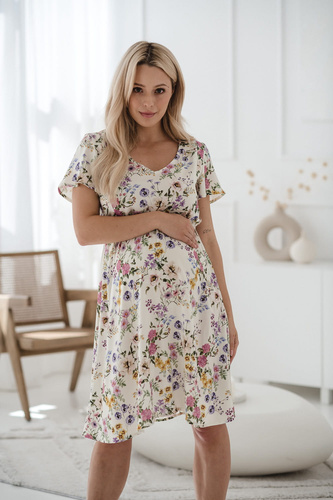 Lovely Dress Рокля за бременни и кърмачки, къс ръкав Milk&Love, кремава на цветя