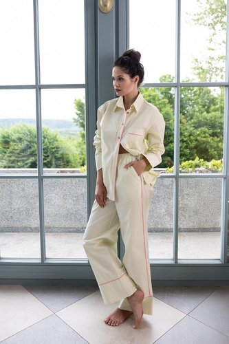 Дамска пижама Sensis Raven лайм – памучен комплект с риза и панталон