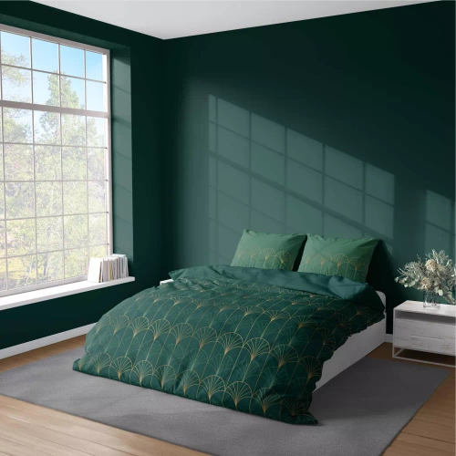 5023 Микрофибърно спално бельо златисто арт деко Detexpol бутилка зелено