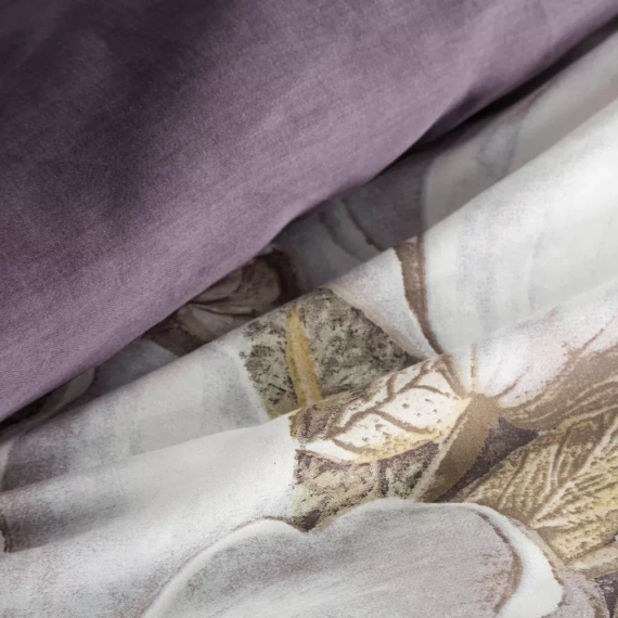 Пролет 26 Цветя спално бельо сатен евро пердета кремаво/лилаво