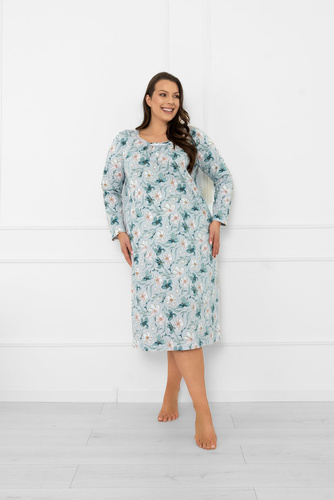Дамска нощница Sekwoja - памук, дълъг ръкав, флорален десен Италианска мода