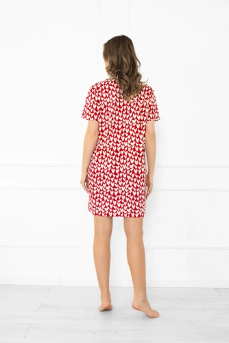Ksenia – дамска нощница от памук с бели сърца, с копчета и къс ръкав | Italian Fashion
