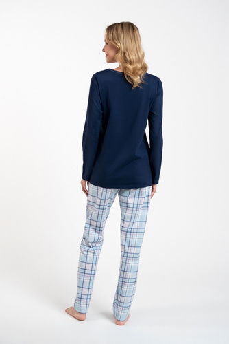 Glamour Дамска пижама с дълъг ръкав и дълъг панталон Италианска мода - морско синьо/принт
