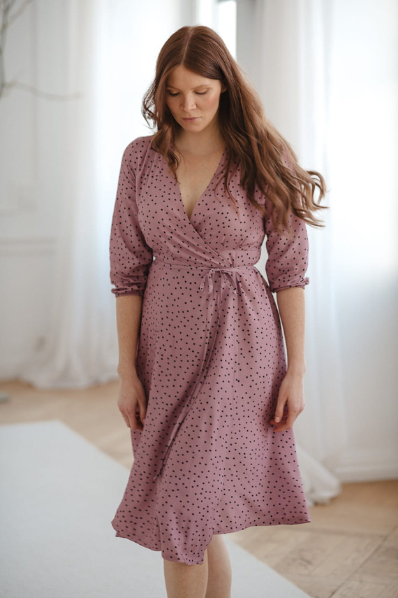 Рокля за бременни и кърмачки Milk Shake, 3/4 ръкав Milk&Love, лила на точки