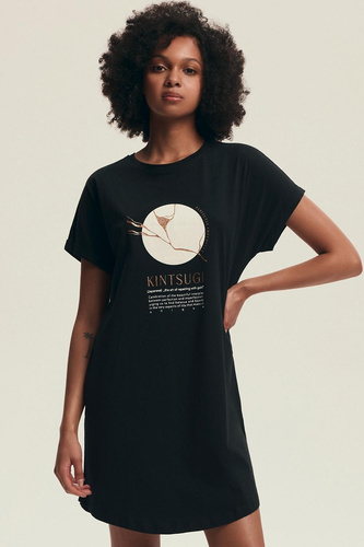 Нощница 43729 Dairoku Henderson черна – памук, къс ръкав, удобна кройка