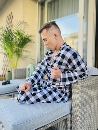 338 Керемиден мъжки/дамски халат De Lafense - черен/бял