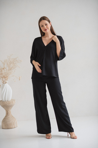 Блуза за бременни и кърмачки Mamafullness Milk&Love, черно – вискоза, 3/4 ръкав, oversize