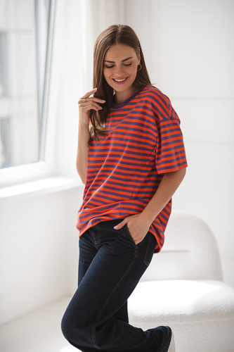 Тениска за бременност и кърмене Mamahood Milk&Love, лилаво и оранжево – удобна и стилна