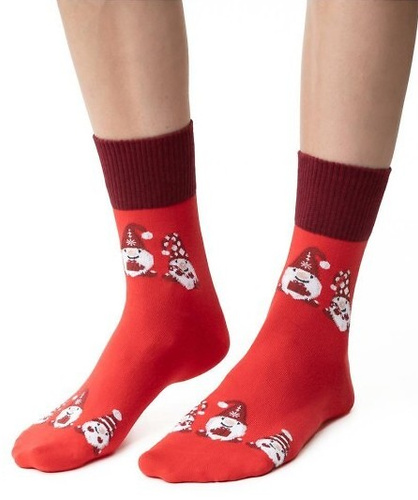 ART.136 Коледни дамски чорапи Steven red 148 – памук, топли, зимен десен