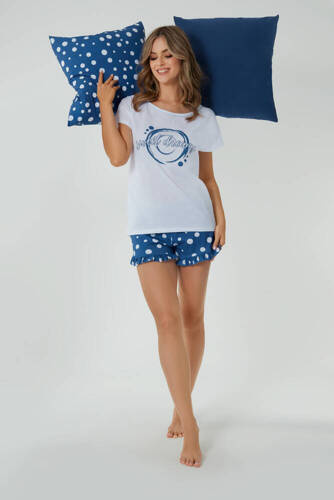 Raba Дамска пижама с къс ръкав, къси панталони Италианска мода - бял/син принт