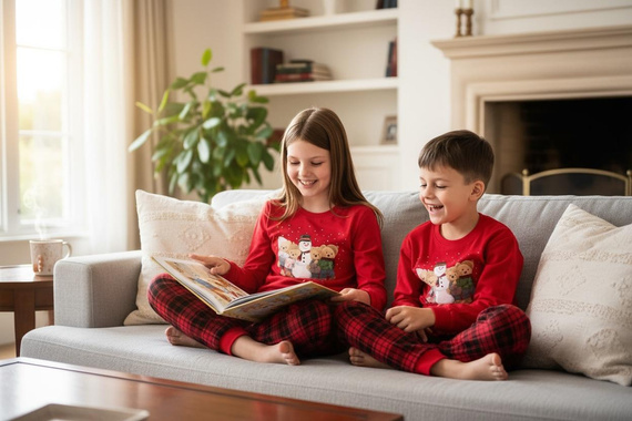 594/185 592/185 Зимна пижама Cornette за момичета - Коледа, Червена, Памучна