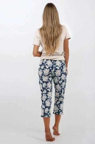 Дамска пижама Navy Charm Momenti Per Me - къс ръкав и панталон 7/8, памук