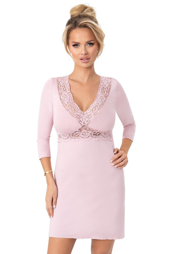 Нощница Donna Margo в пудрово розово – вискоза, дантела, 3/4 ръкави, дължина до коляното