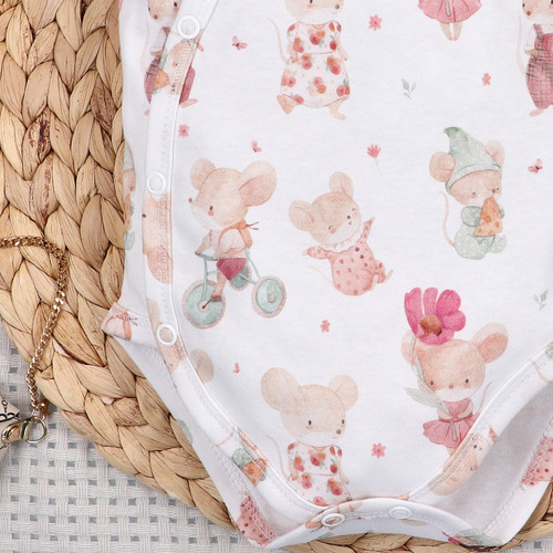 Бебешко боди Nini Little Mouse органичен памук тип прегърни ме къс ръкав