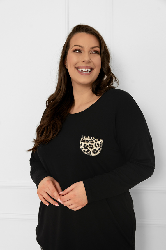 Дамска пижама Kenia Италианска мода - дълъг ръкав, панталон с леопардов принт